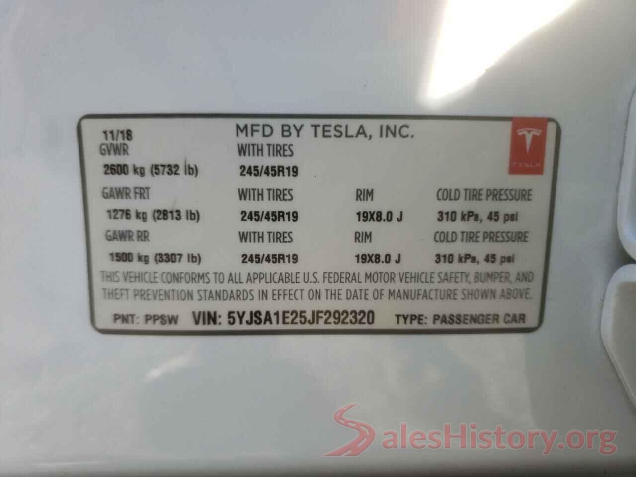 5YJSA1E25JF292320 2018 TESLA MODEL S