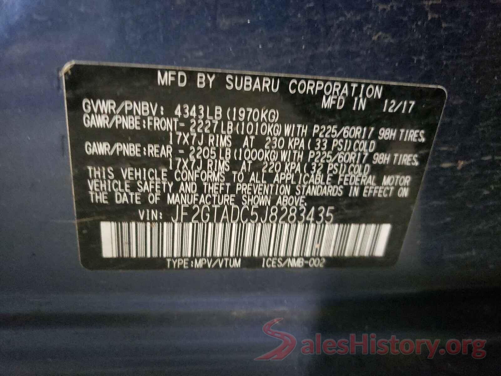 JF2GTADC5J8283435 2018 SUBARU CROSSTREK