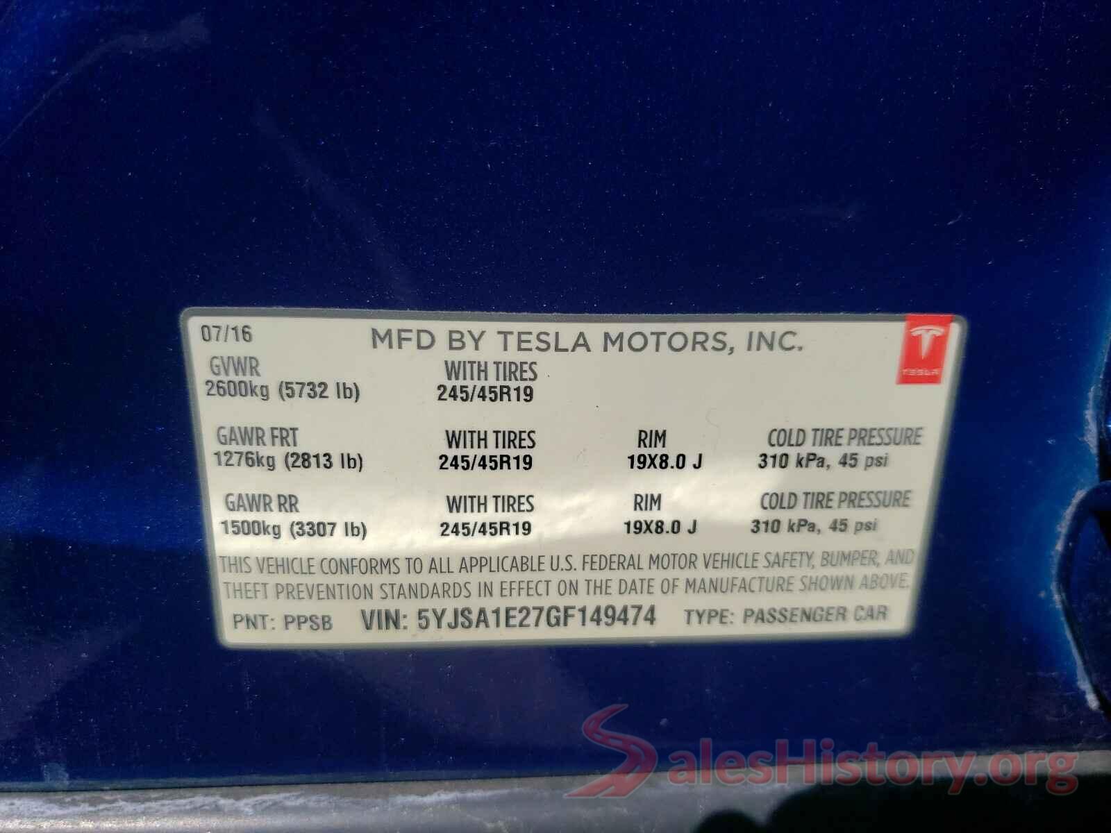 5YJSA1E27GF149474 2016 TESLA MODEL S