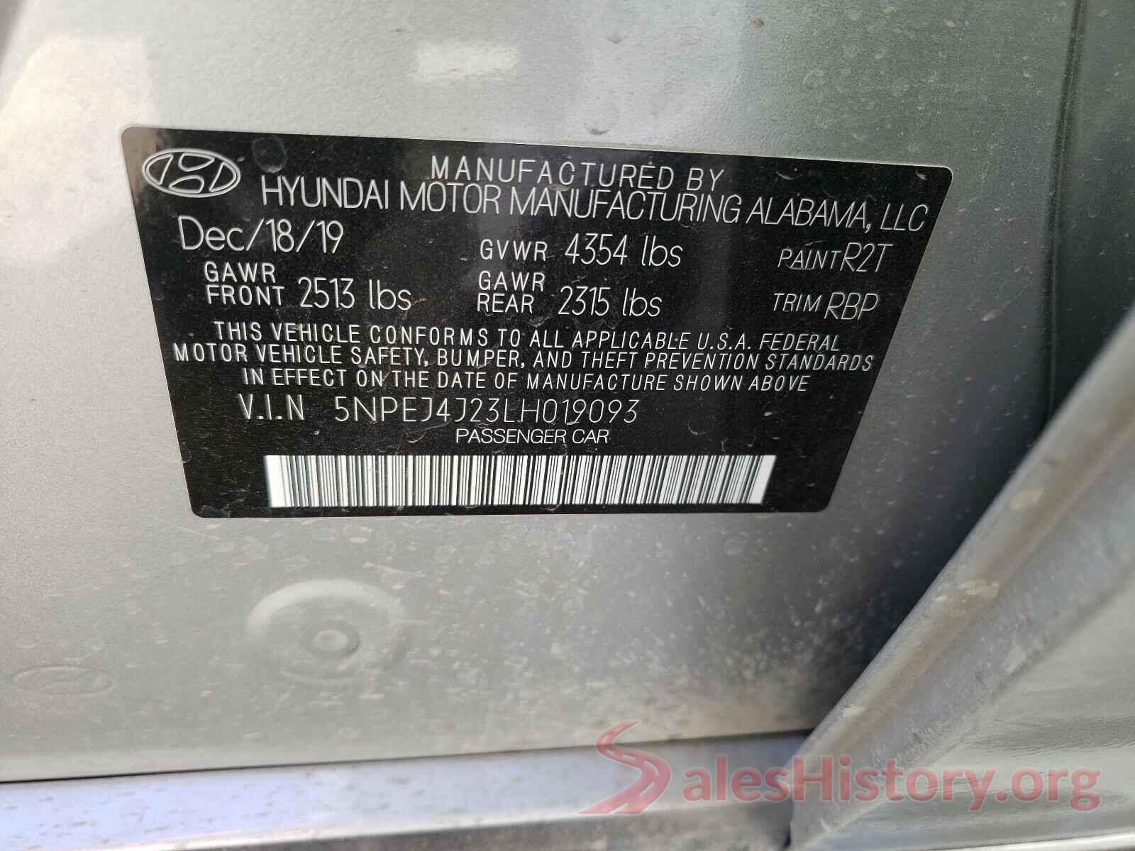 5NPEJ4J23LH019093 2020 HYUNDAI SONATA