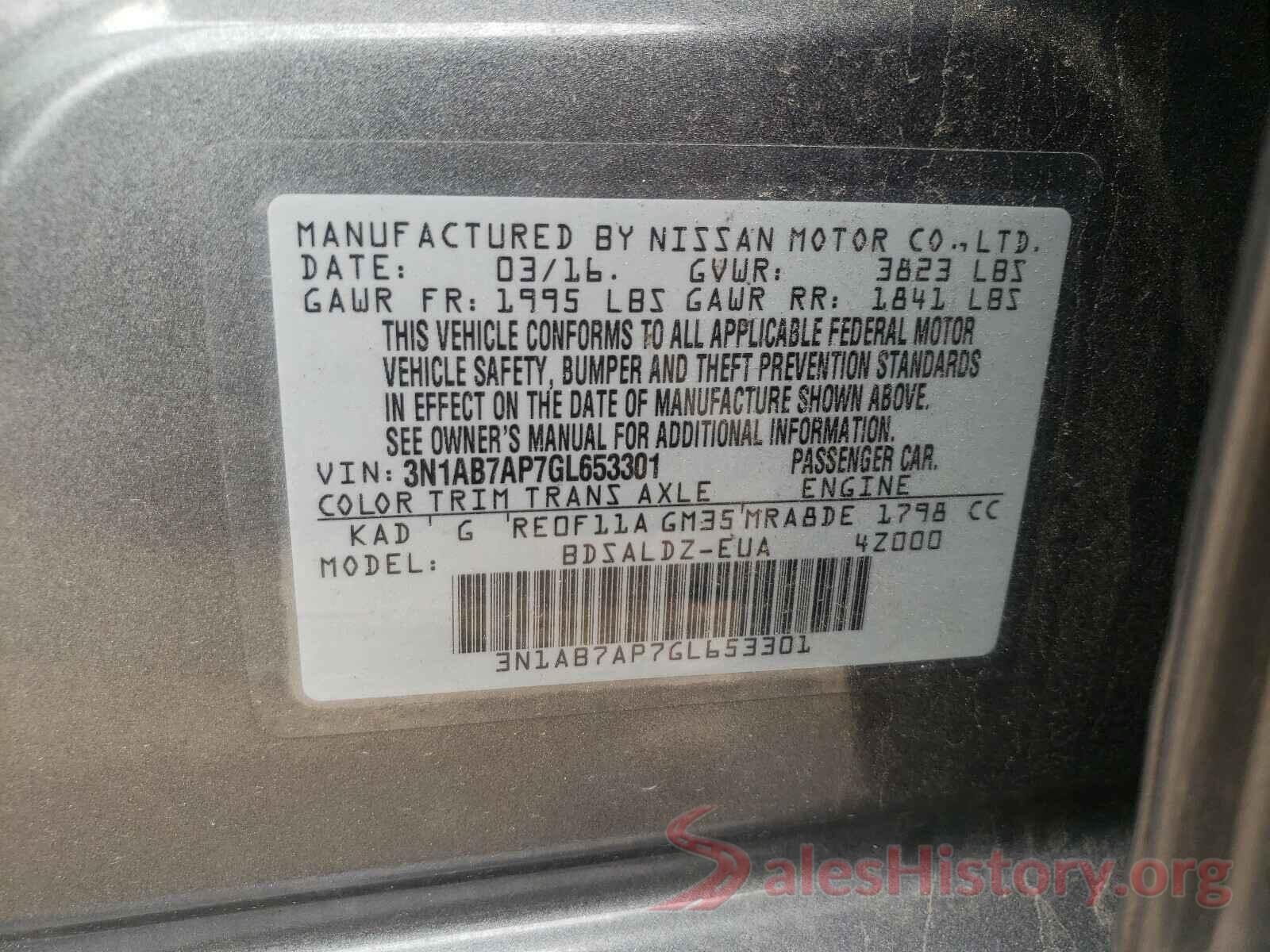 3N1AB7AP7GL653301 2016 NISSAN SENTRA