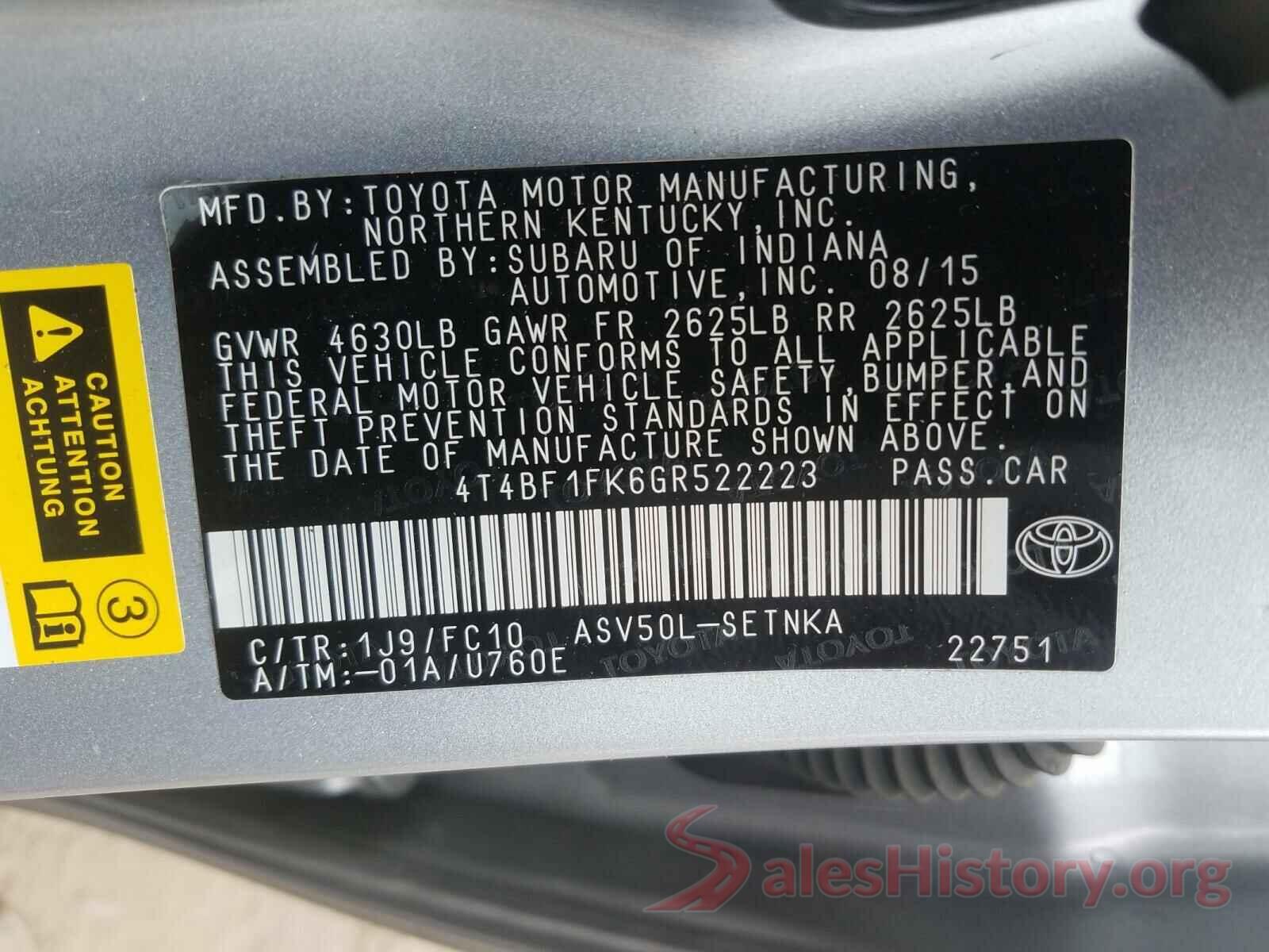 4T4BF1FK6GR522223 2016 TOYOTA CAMRY