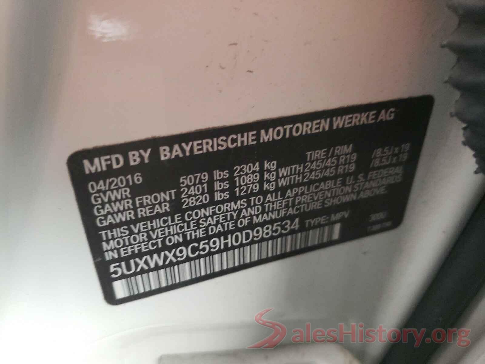 5UXWX9C59H0D98534 2017 BMW X3