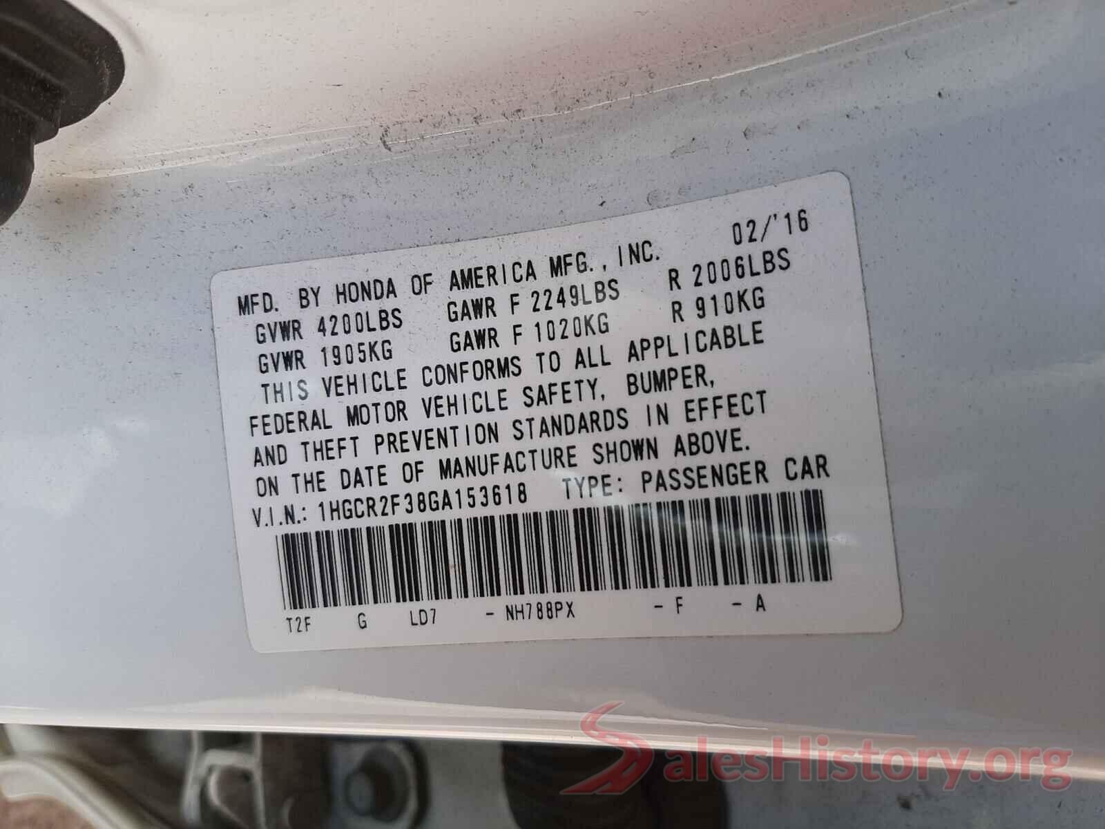 1HGCR2F38GA153618 2016 HONDA ACCORD