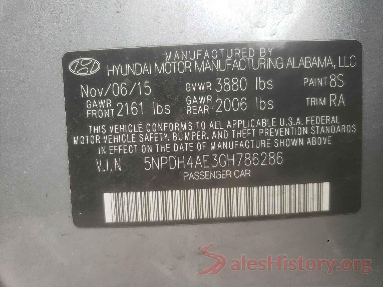 5NPDH4AE3GH786286 2016 HYUNDAI ELANTRA