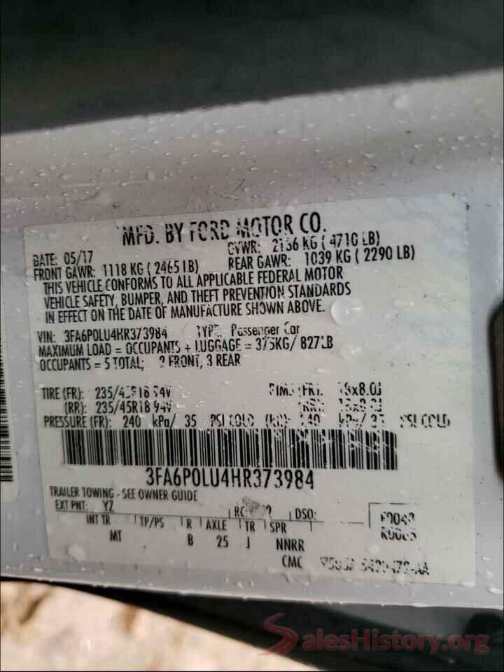 3FA6P0LU4HR373984 2017 FORD FUSION