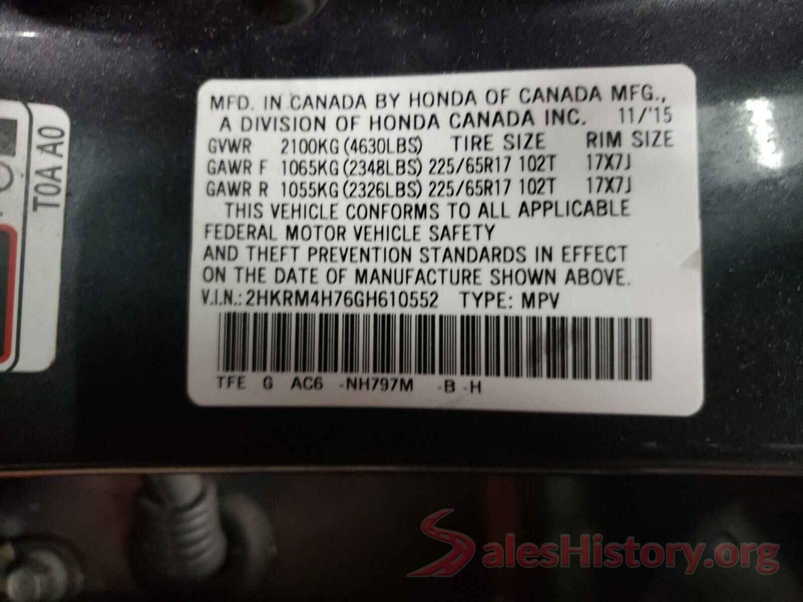 2HKRM4H76GH610552 2016 HONDA CRV