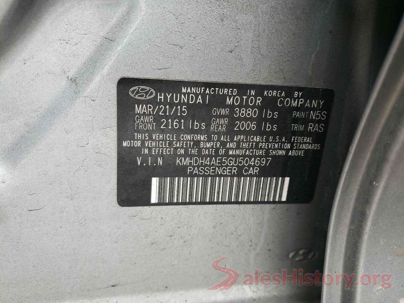 KMHDH4AE5GU504697 2016 HYUNDAI ELANTRA