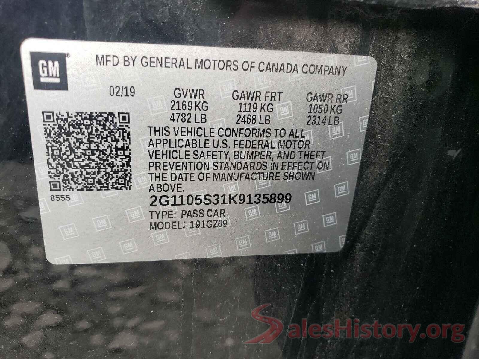 2G1105S31K9135899 2019 CHEVROLET IMPALA