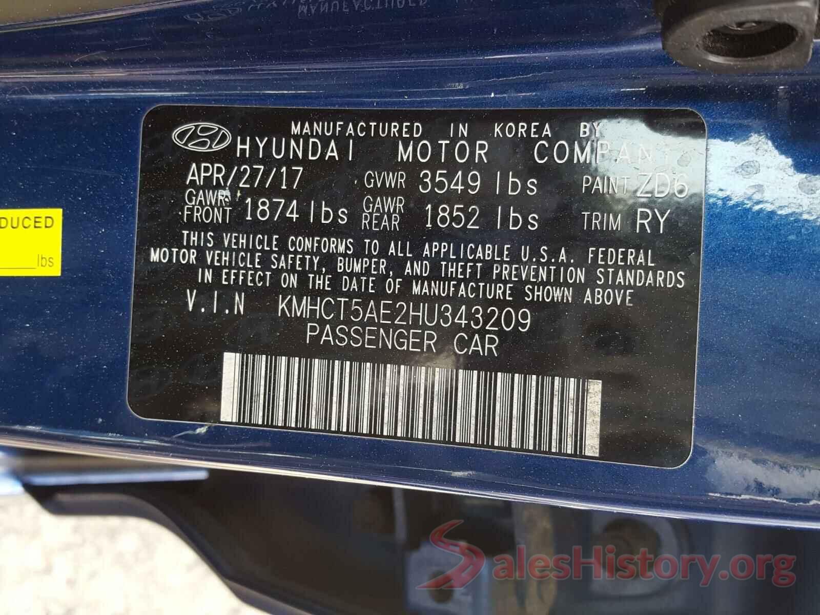 KMHCT5AE2HU343209 2017 HYUNDAI ACCENT