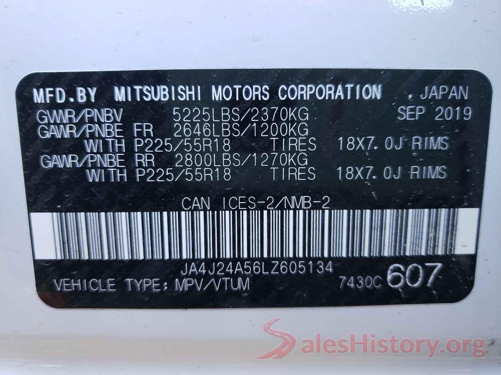 JA4J24A56LZ605134 2020 MITSUBISHI OUTLANDER