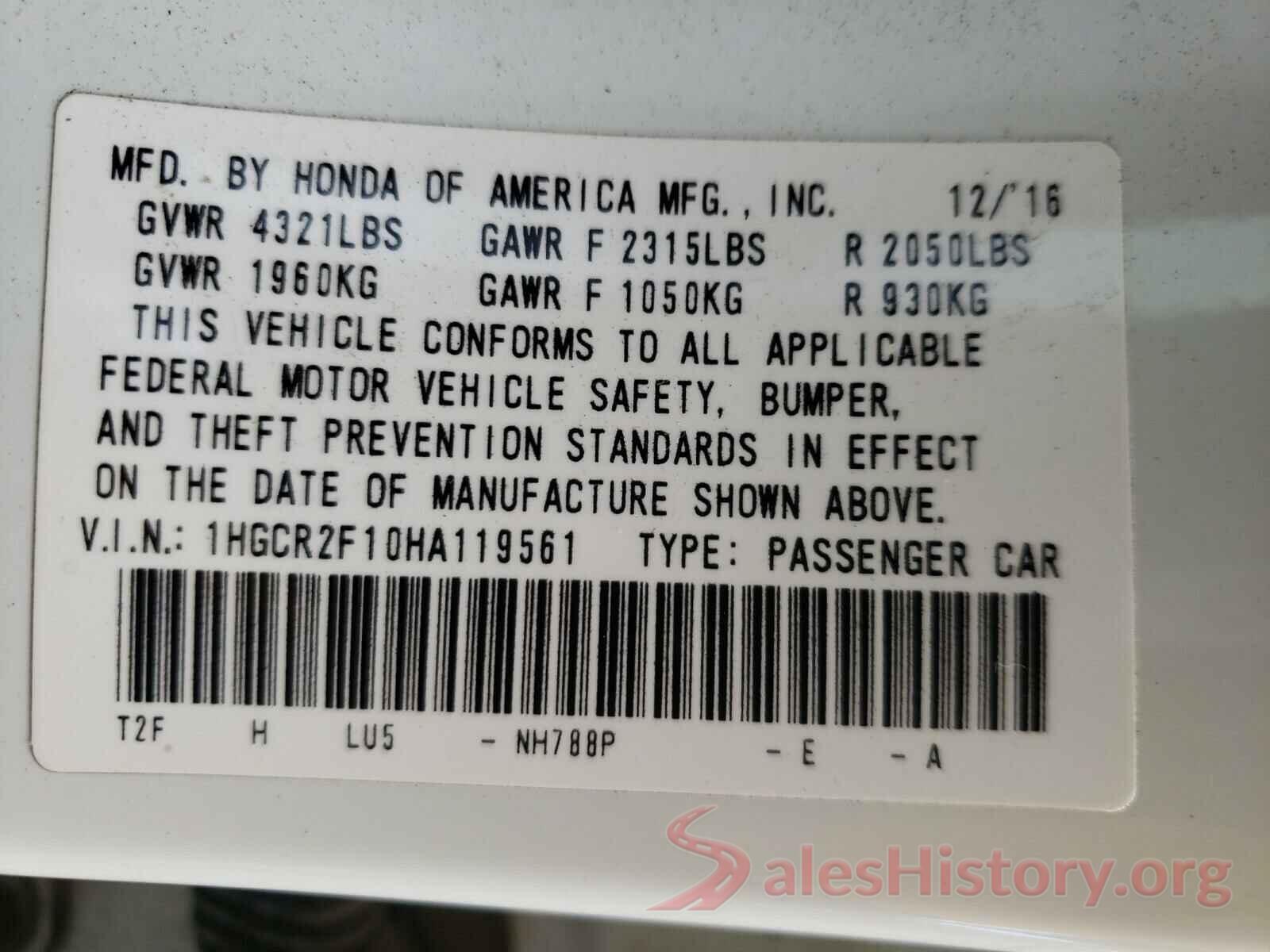 1HGCR2F10HA119561 2017 HONDA ACCORD