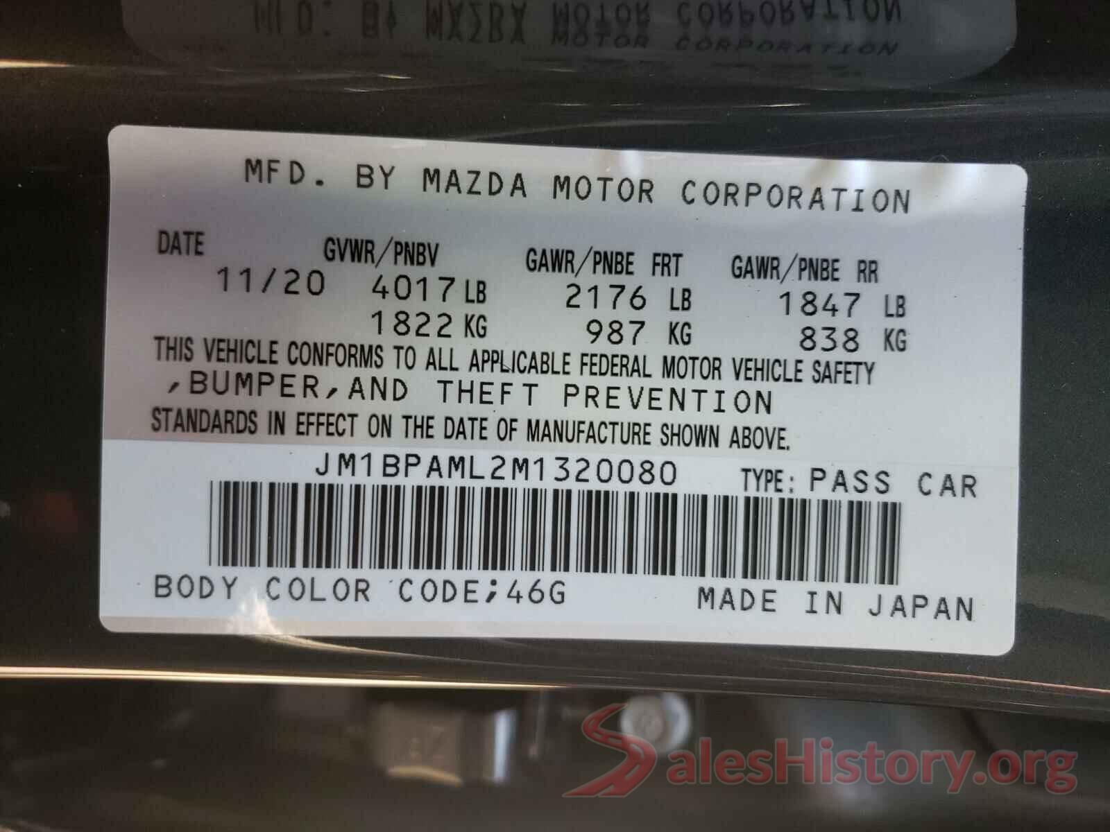 JM1BPAML2M1320080 2021 MAZDA 3