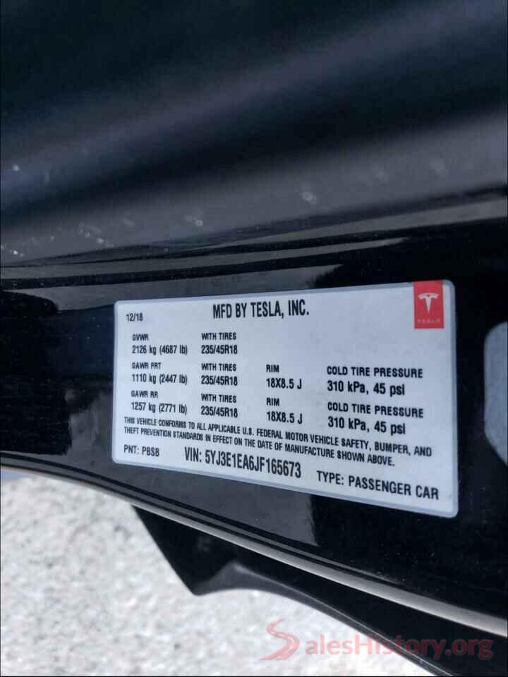 5YJ3E1EA6JF165673 2018 TESLA MODEL 3