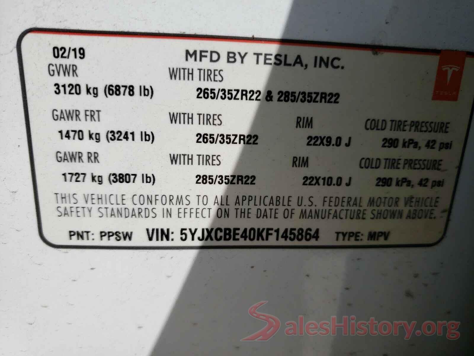 5YJXCBE40KF145864 2019 TESLA MODEL X