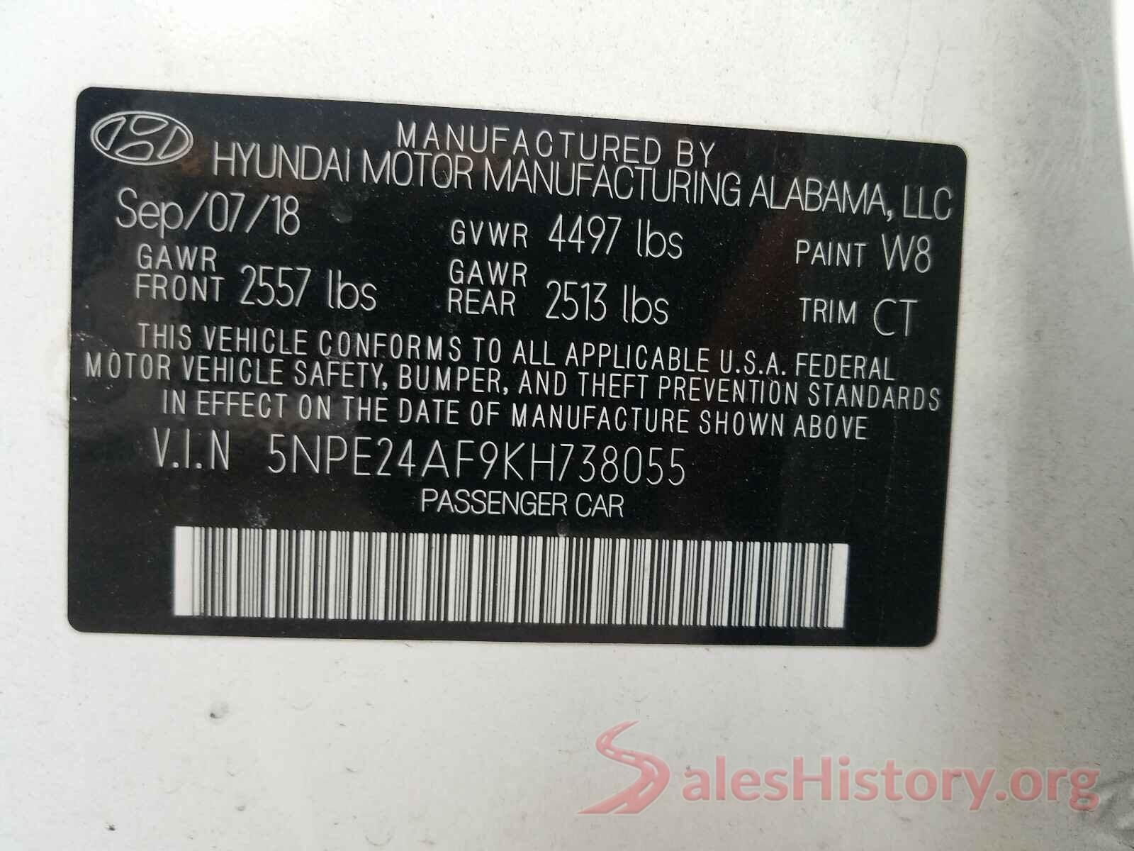 5NPE24AF9KH738055 2019 HYUNDAI SONATA