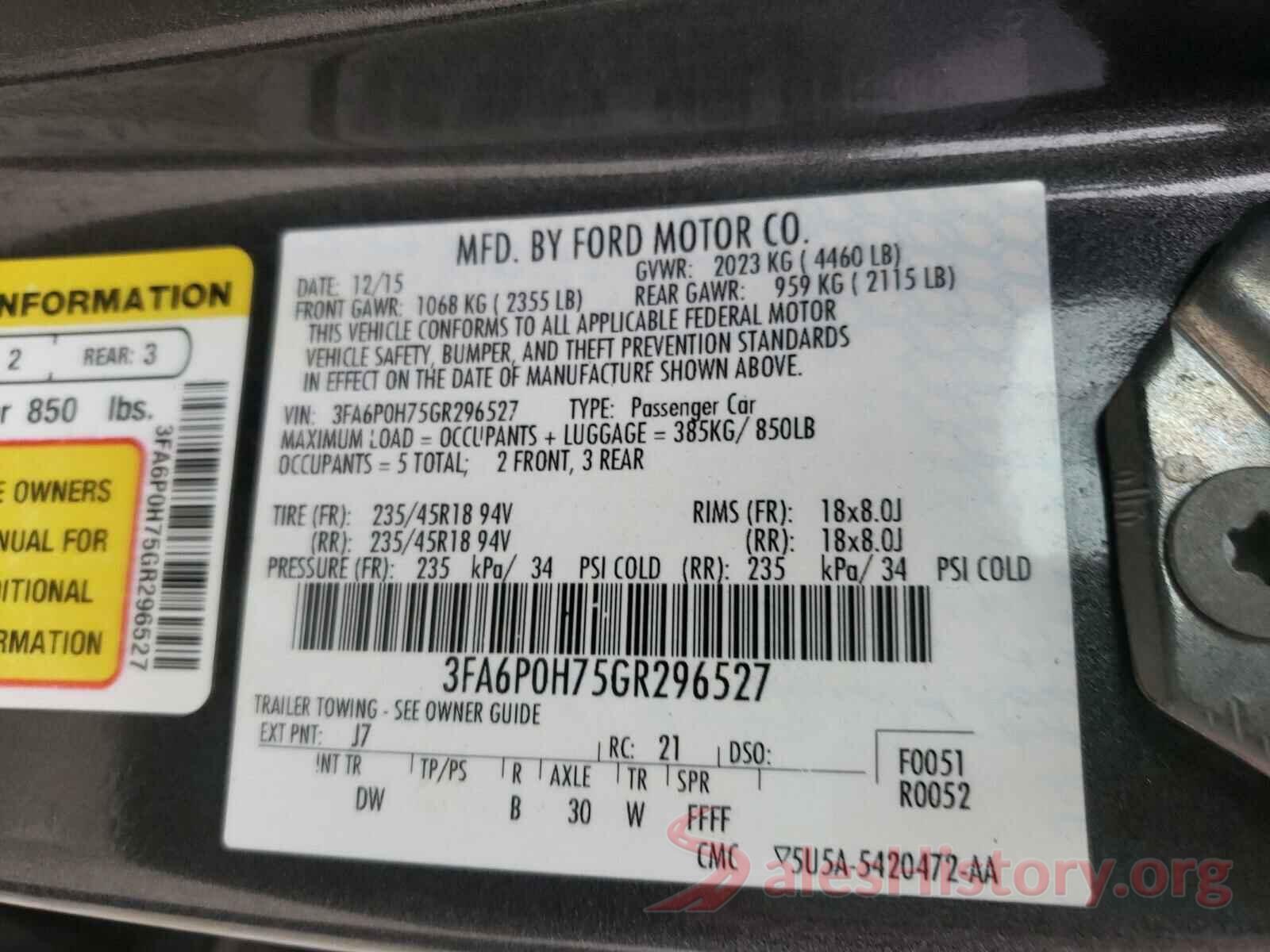 3FA6P0H75GR296527 2016 FORD FUSION