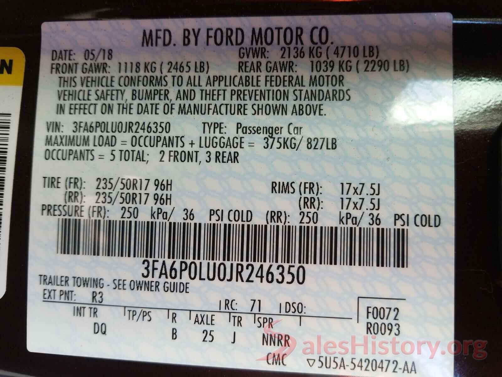 3FA6P0LU0JR246350 2018 FORD FUSION