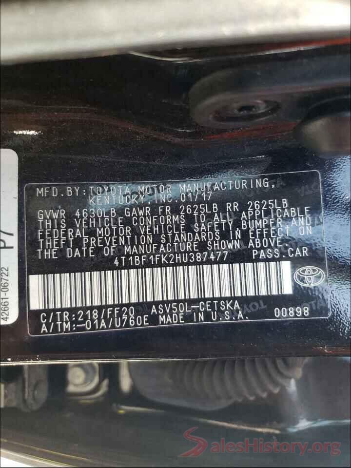 4T1BF1FK2HU387477 2017 TOYOTA CAMRY