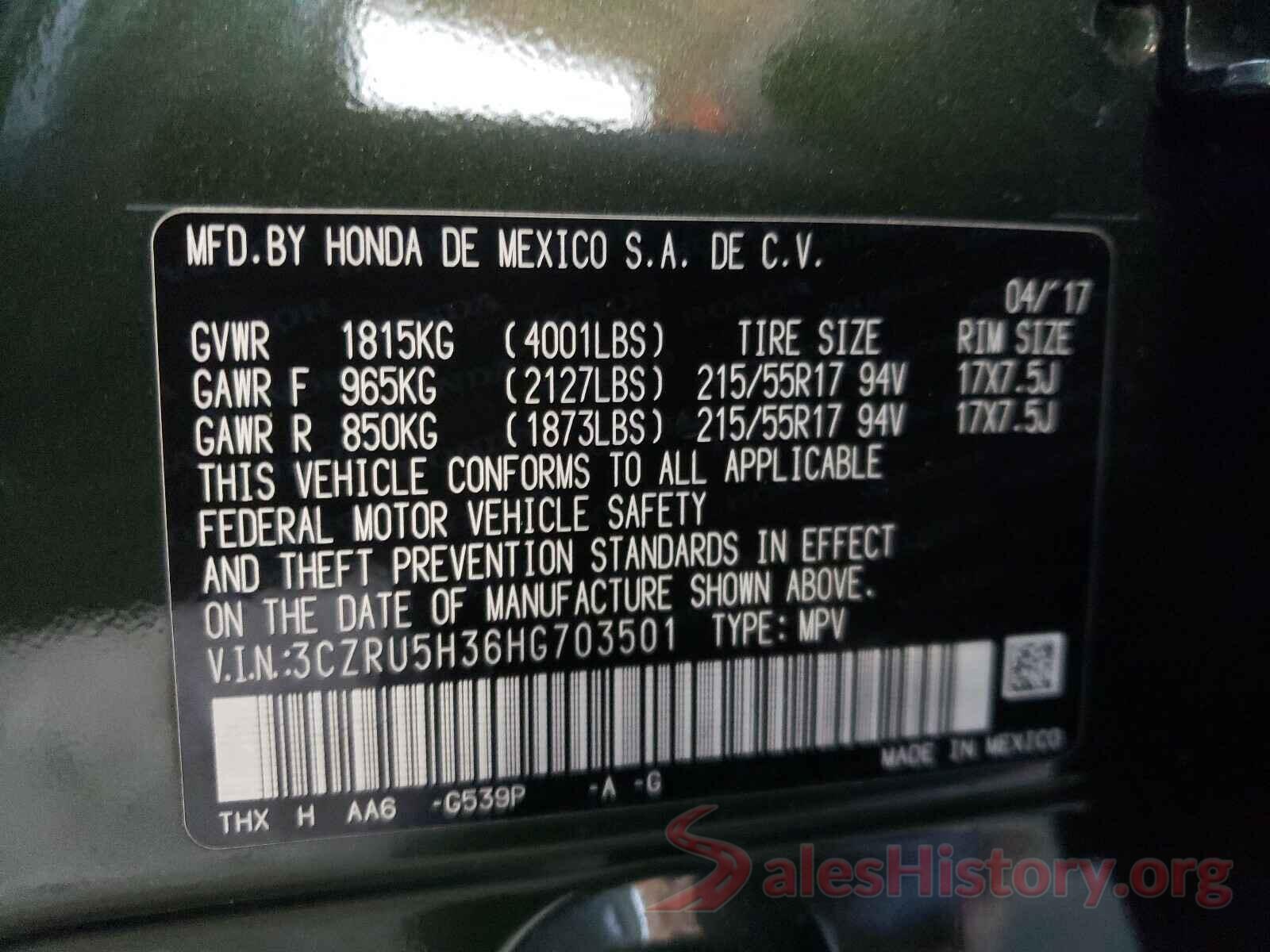 3CZRU5H36HG703501 2017 HONDA HR-V