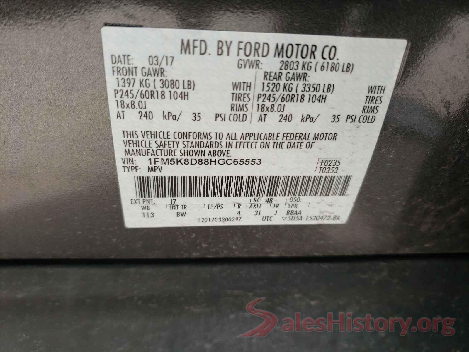 1FM5K8D88HGC65553 2017 FORD EXPLORER