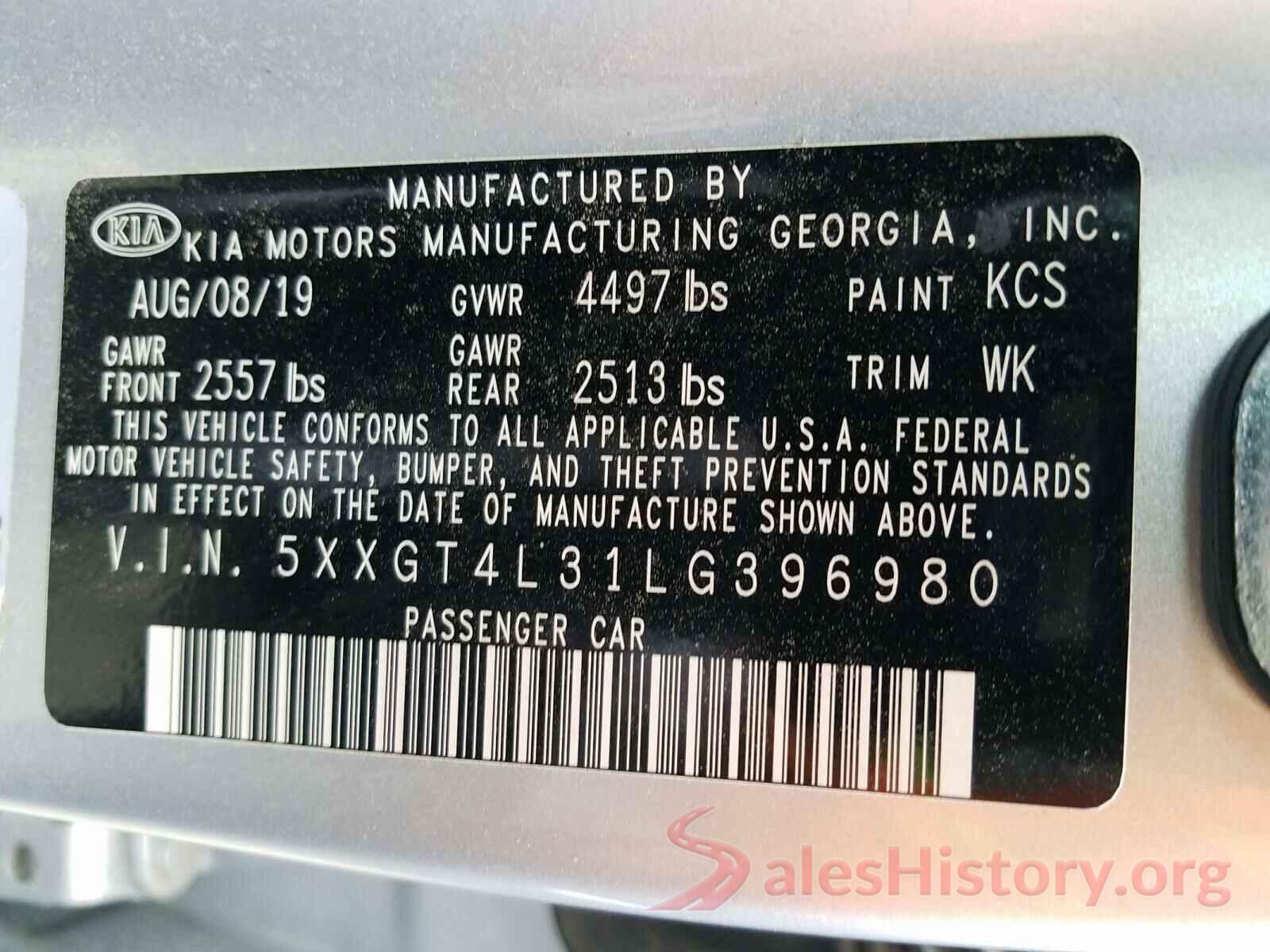 5XXGT4L31LG396980 2020 KIA OPTIMA