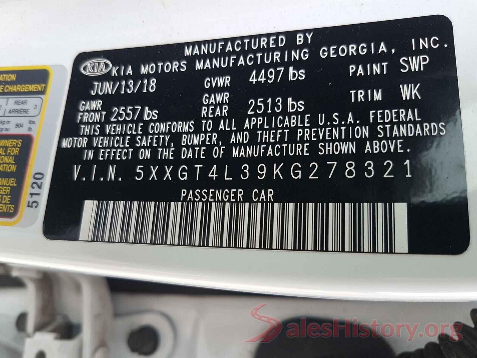 5XXGT4L39KG278321 2019 KIA OPTIMA