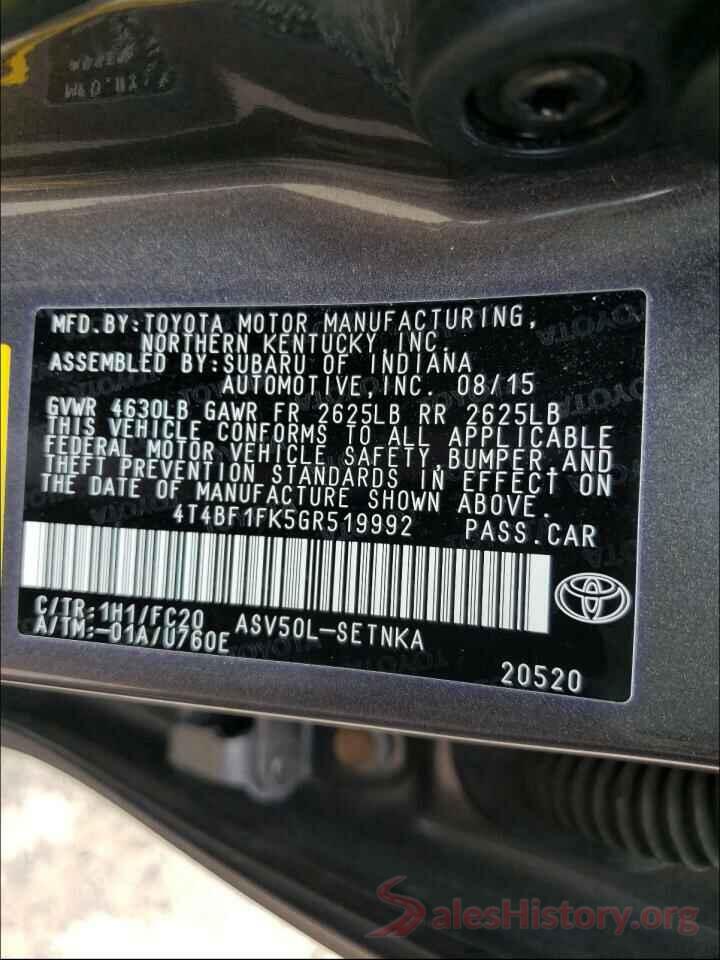 4T4BF1FK5GR519992 2016 TOYOTA CAMRY