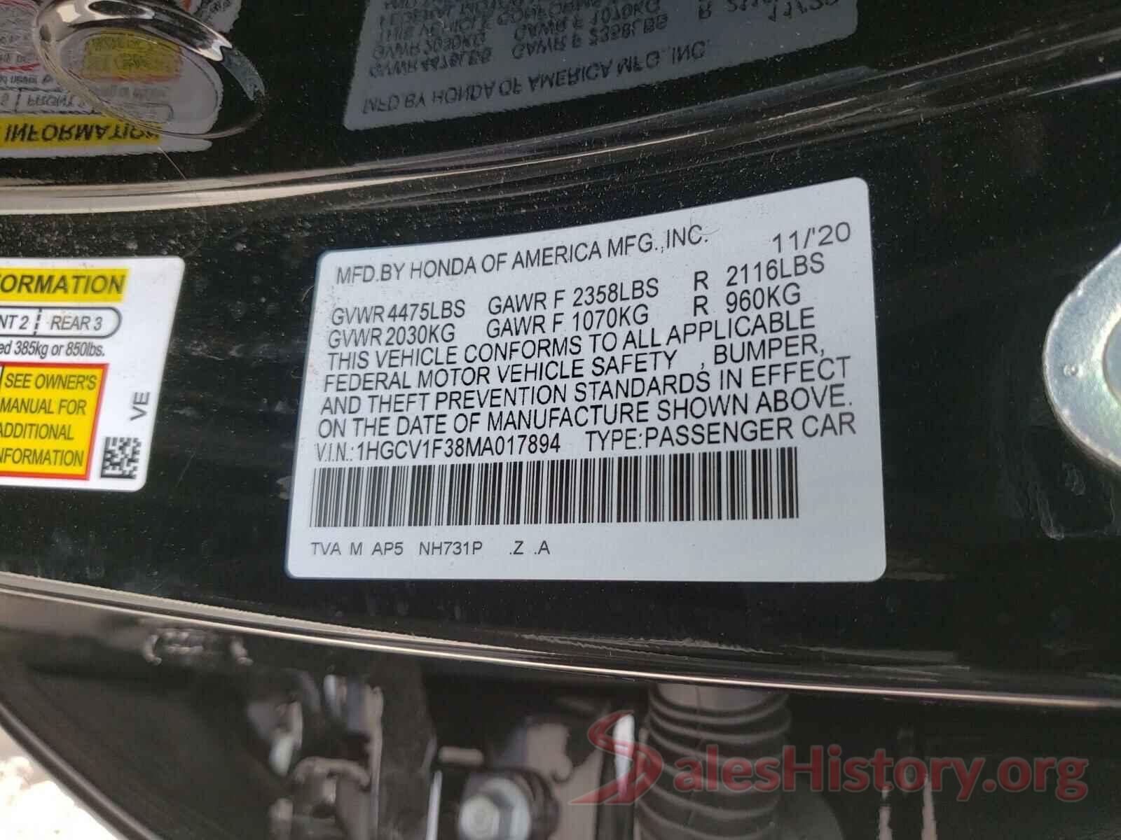 1HGCV1F38MA017894 2021 HONDA ACCORD