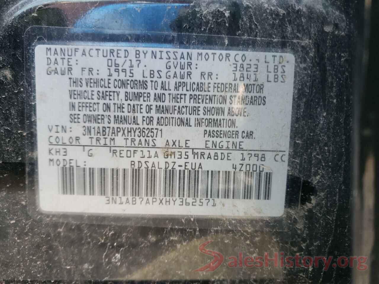 3N1AB7APXHY362571 2017 NISSAN SENTRA