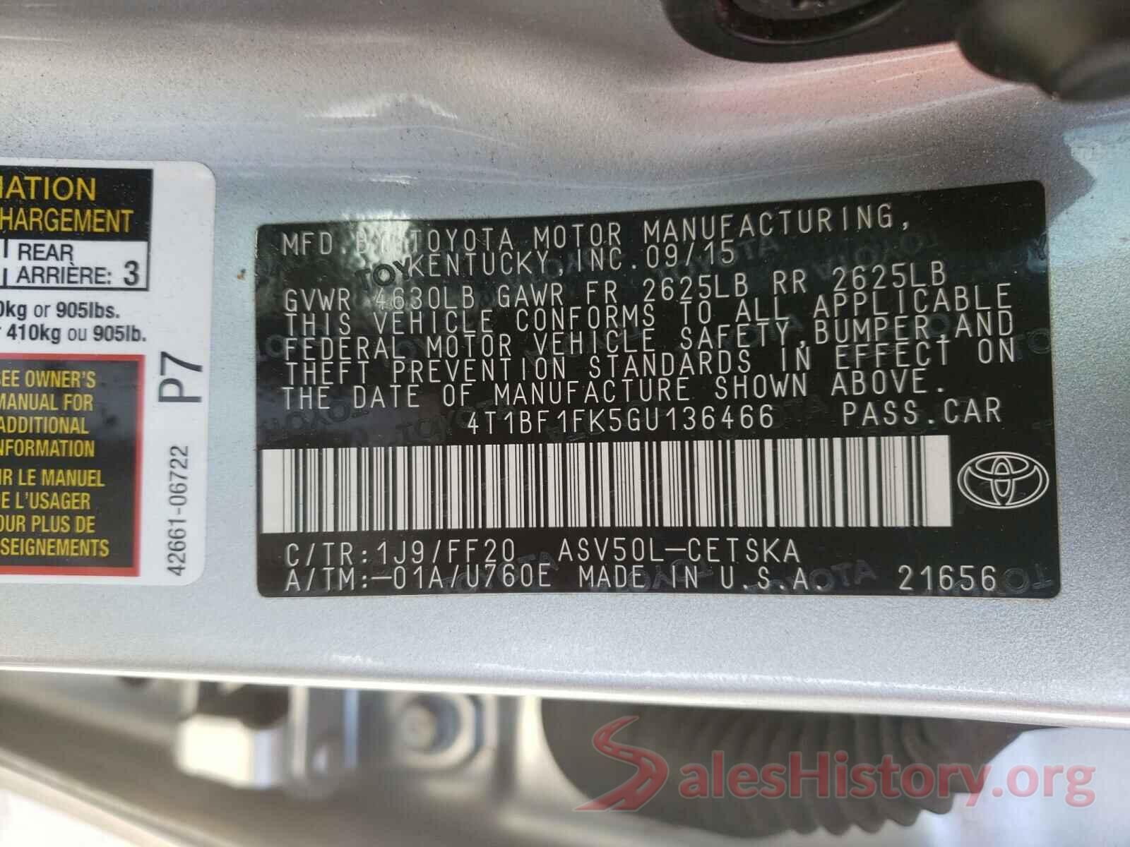 4T1BF1FK5GU136466 2016 TOYOTA CAMRY