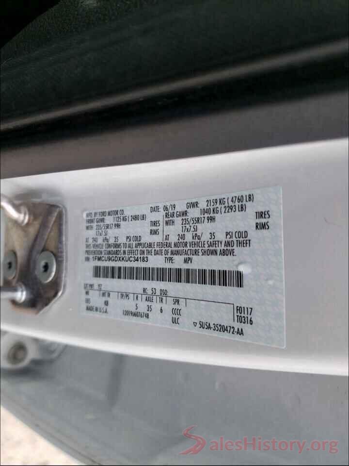 1FMCU9GDXKUC34183 2019 FORD ESCAPE