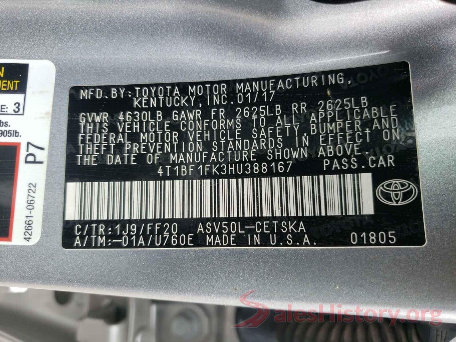 4T1BF1FK3HU388167 2017 TOYOTA CAMRY