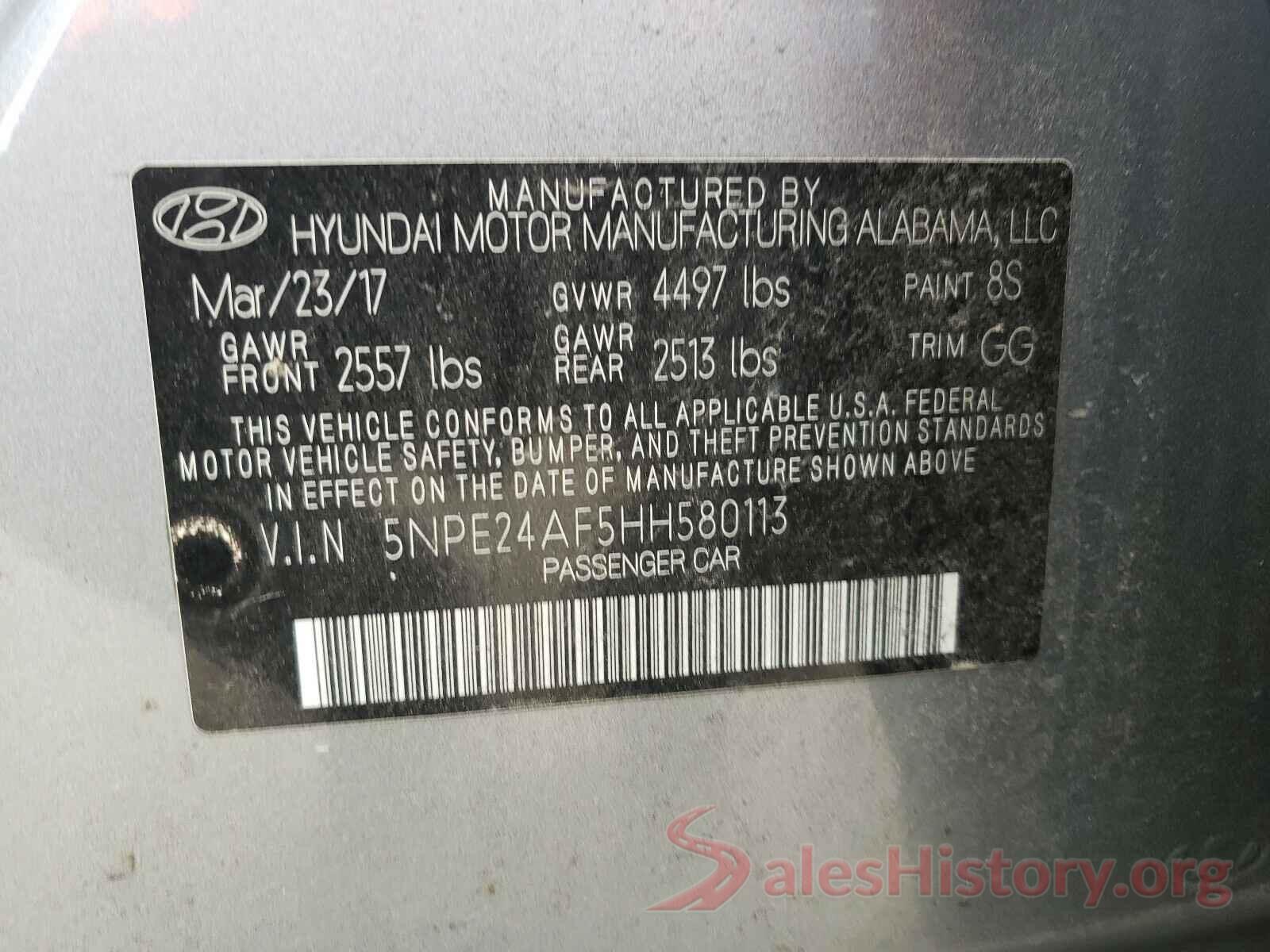 5NPE24AF5HH580113 2017 HYUNDAI SONATA