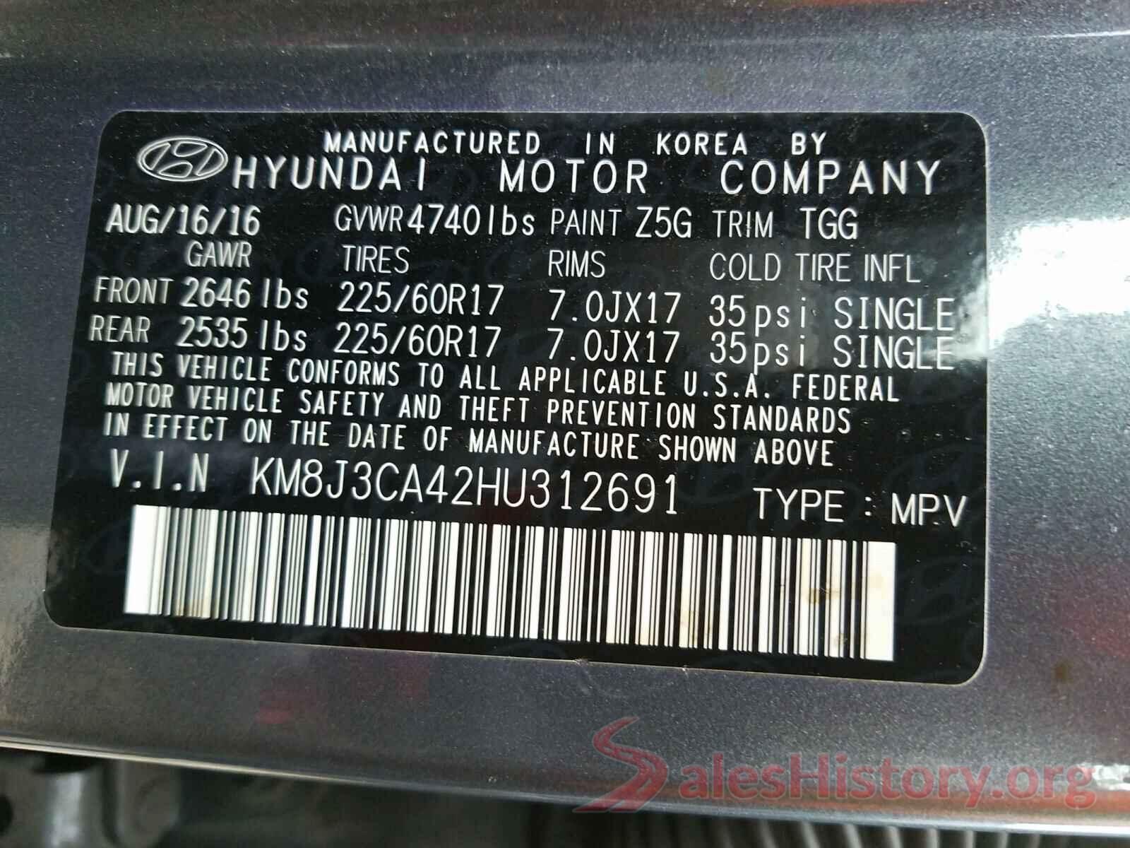 KM8J3CA42HU312691 2017 HYUNDAI TUCSON