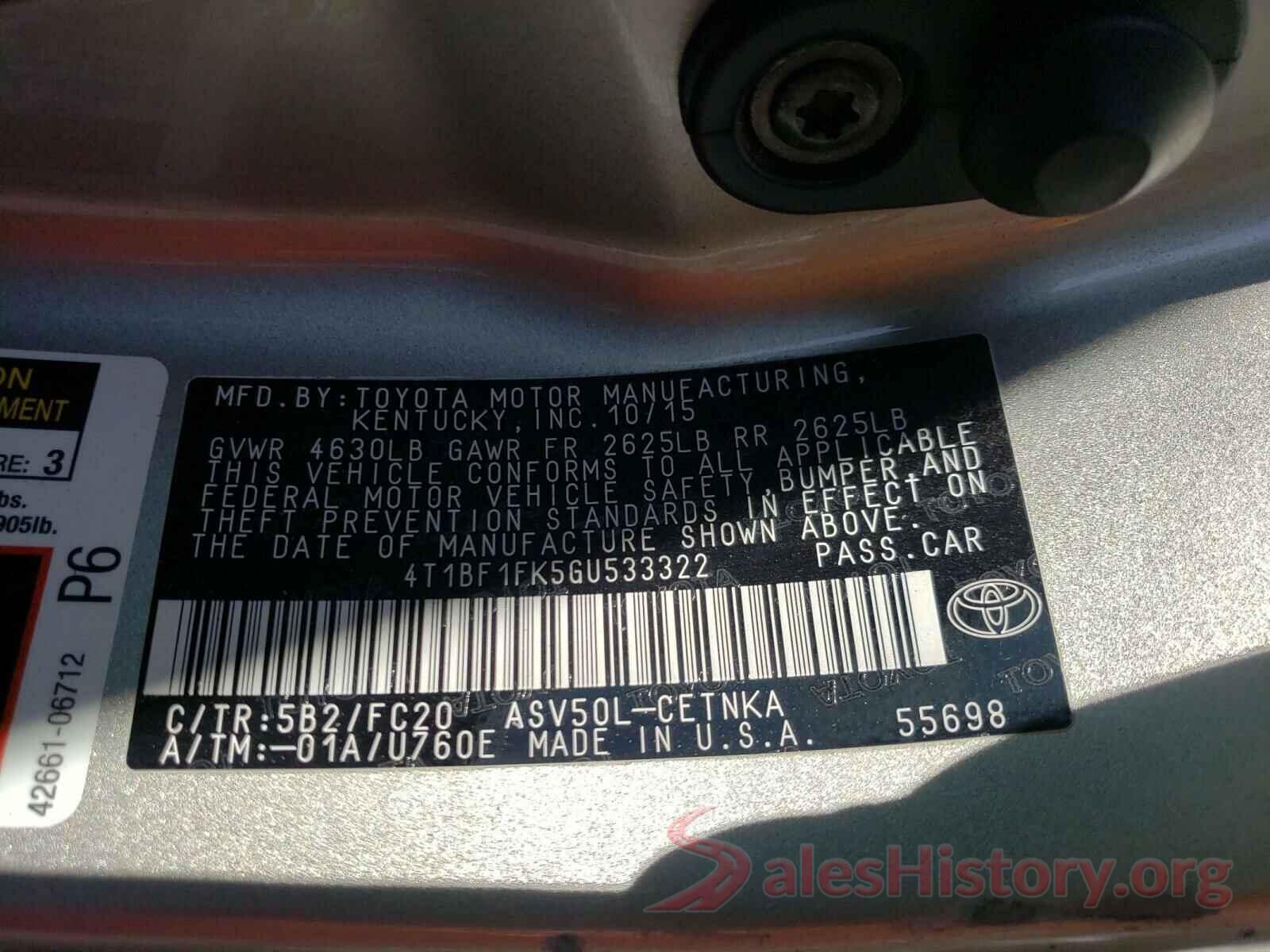 4T1BF1FK5GU533322 2016 TOYOTA CAMRY