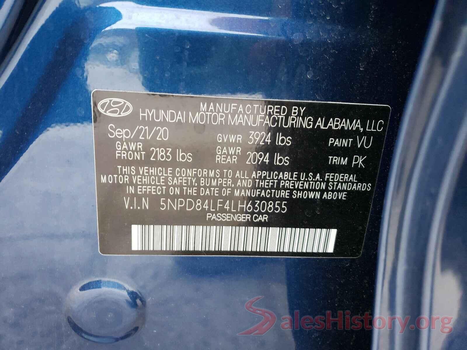 5NPD84LF4LH630855 2020 HYUNDAI ELANTRA