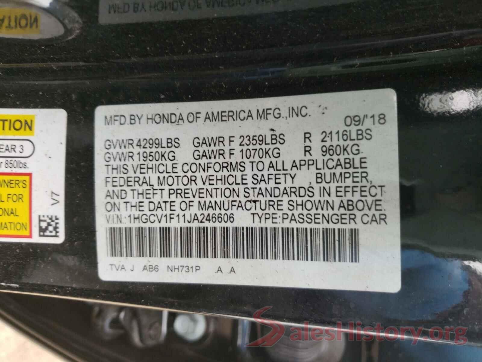 1HGCV1F11JA246606 2018 HONDA ACCORD