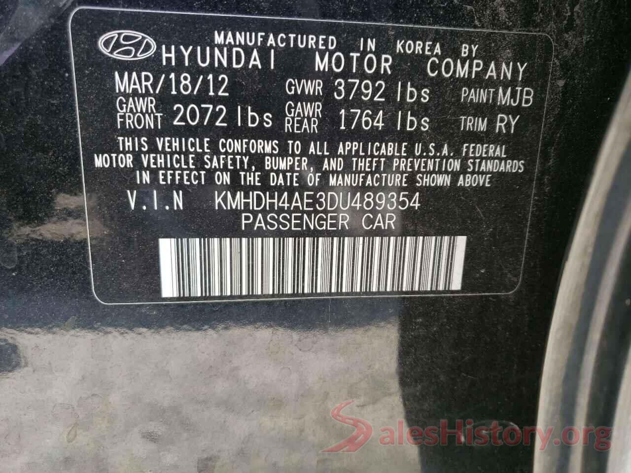 KMHDH4AE3DU489354 2013 HYUNDAI ELANTRA