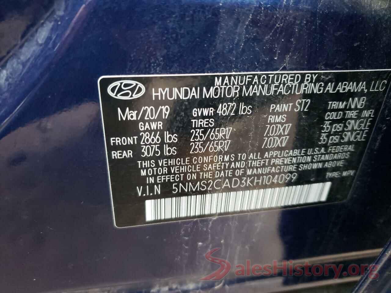 5NMS2CAD3KH104099 2019 HYUNDAI SANTA FE