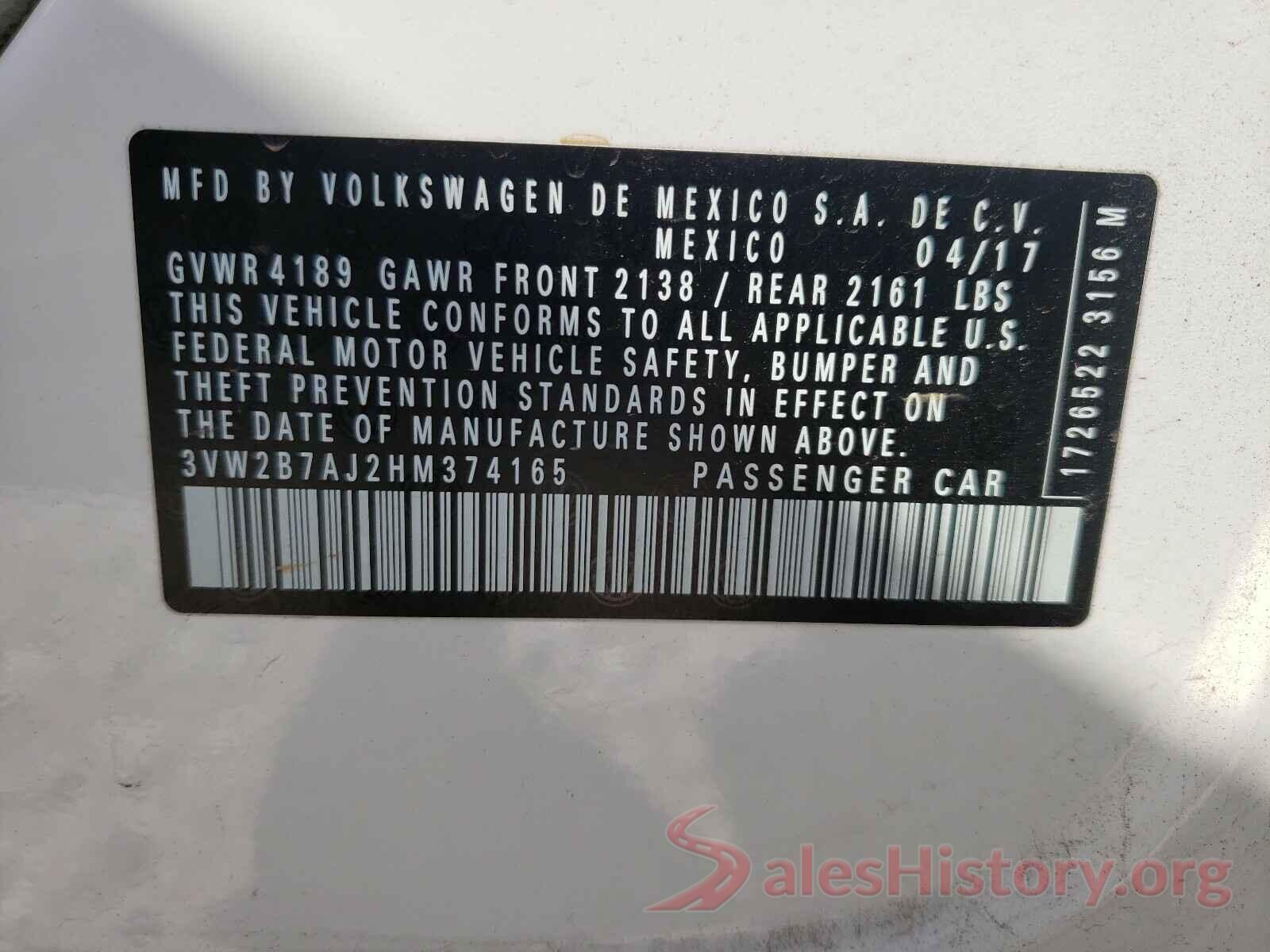 3VW2B7AJ2HM374165 2017 VOLKSWAGEN JETTA