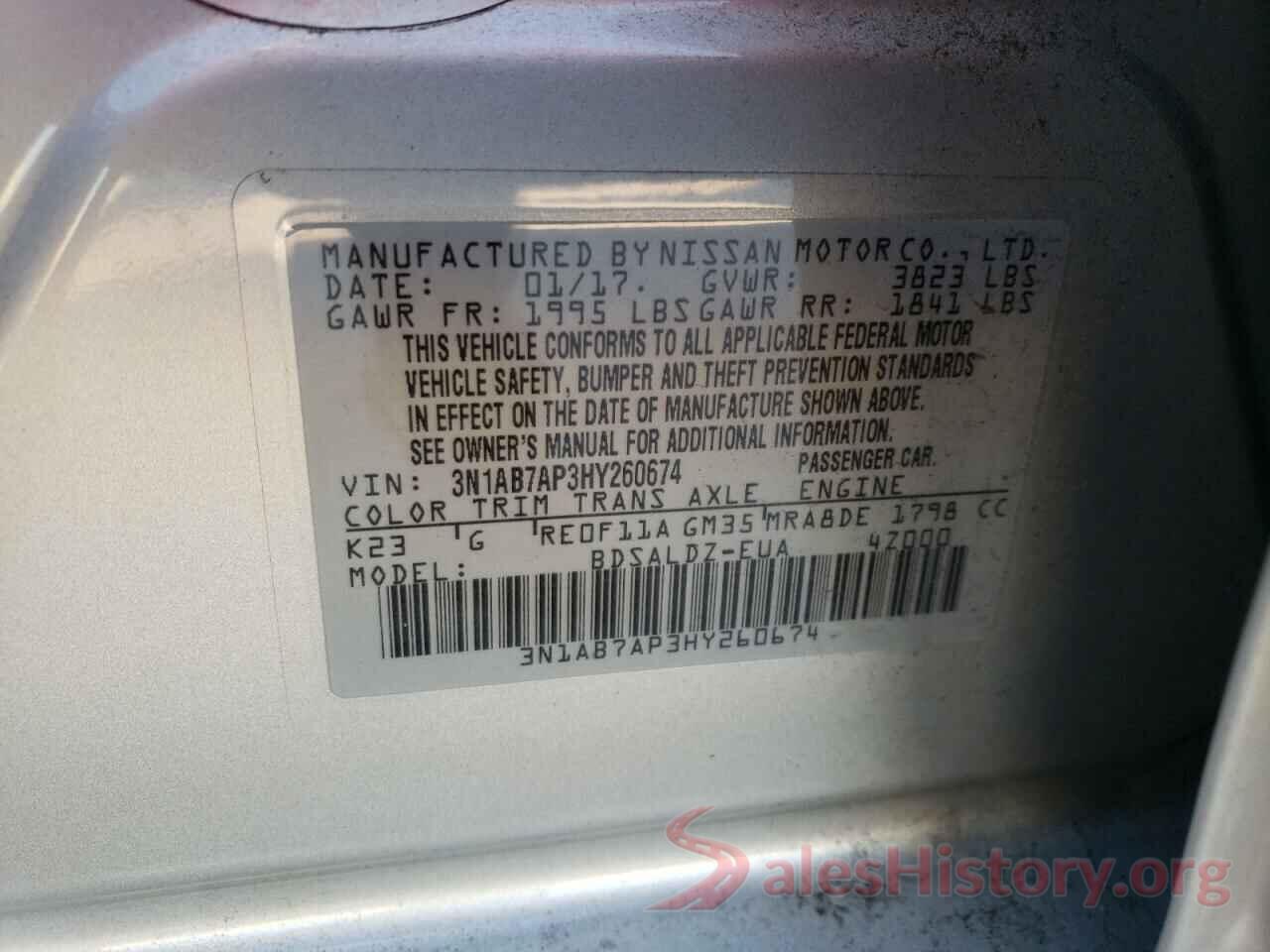 3N1AB7AP3HY260674 2017 NISSAN SENTRA