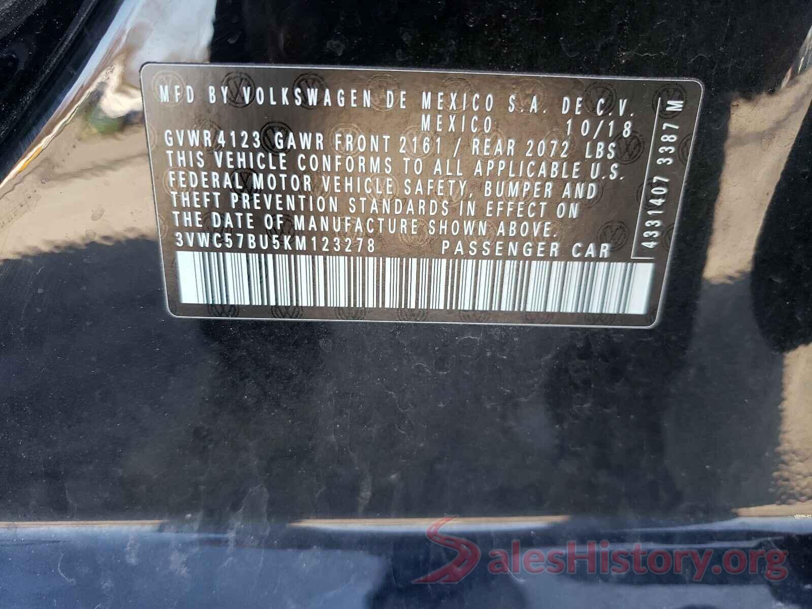 3VWC57BU5KM123278 2019 VOLKSWAGEN JETTA