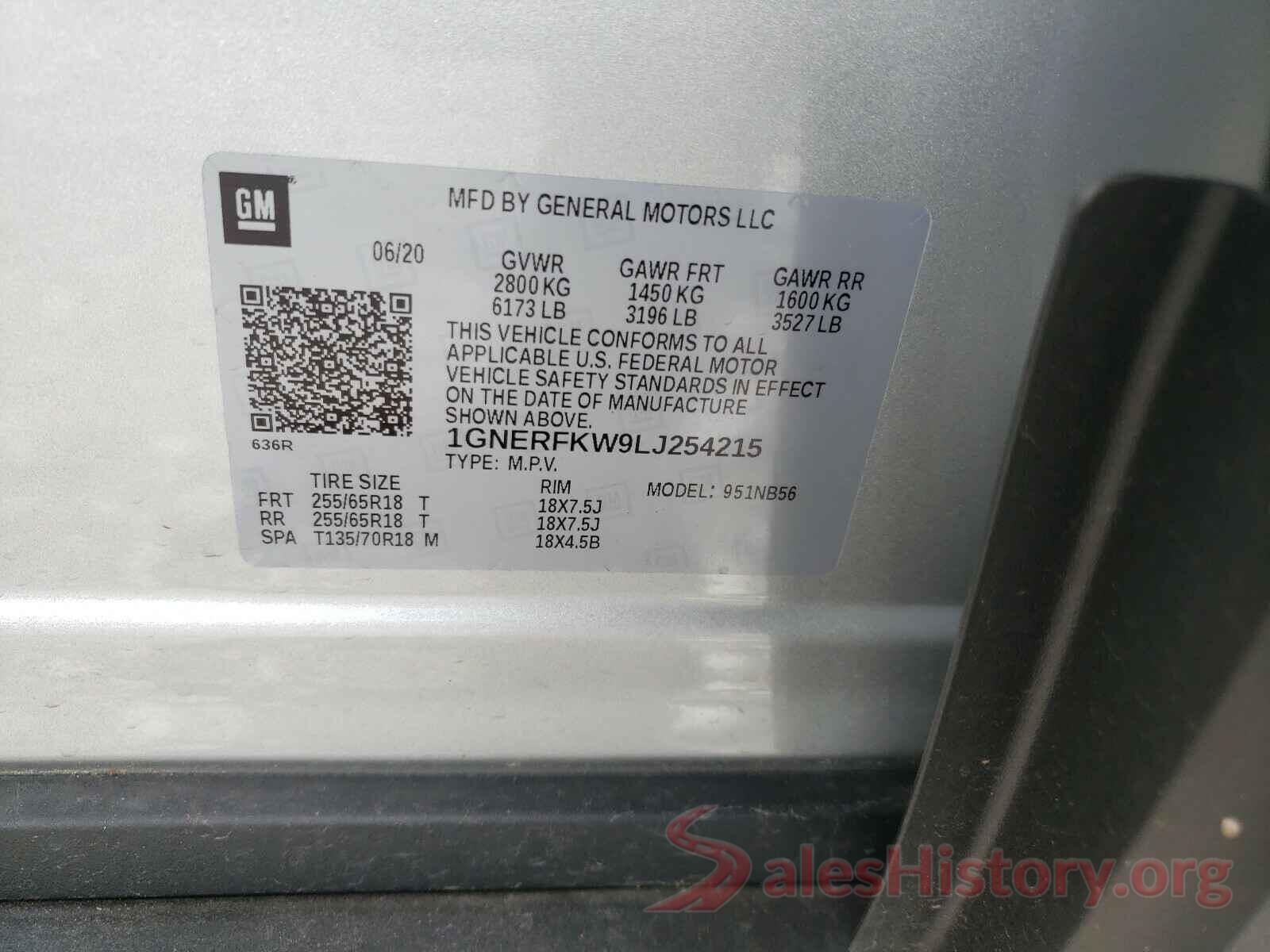 1GNERFKW9LJ254215 2020 CHEVROLET TRAVERSE