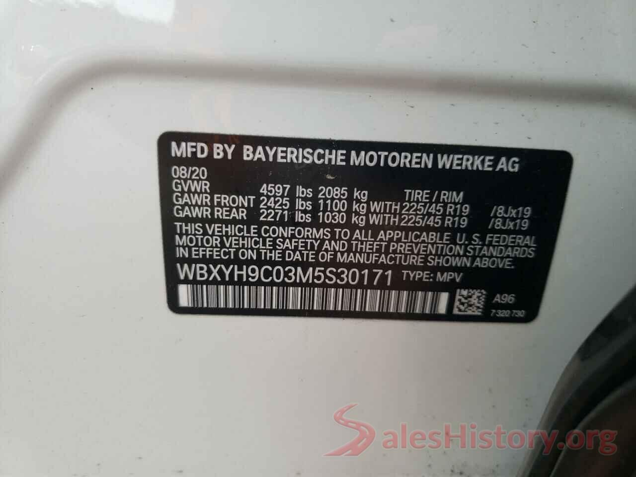 WBXYH9C03M5S30171 2021 BMW X2