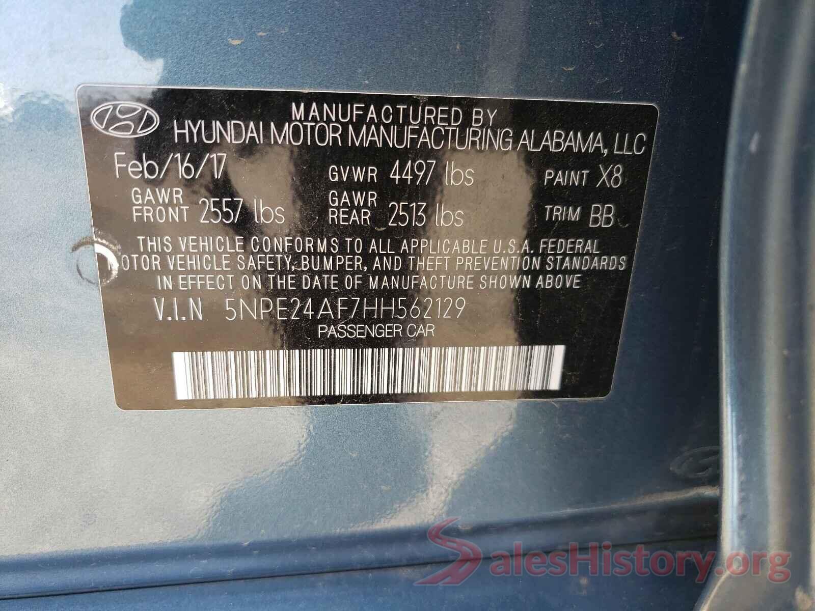 5NPE24AF7HH562129 2017 HYUNDAI SONATA