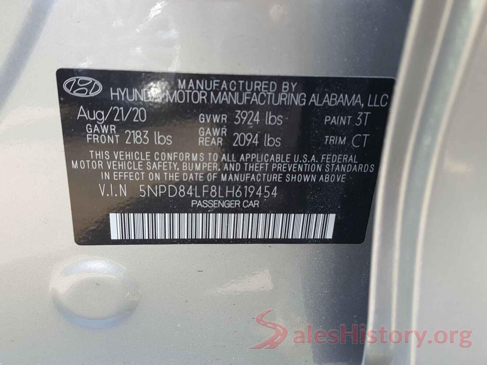 5NPD84LF8LH619454 2020 HYUNDAI ELANTRA