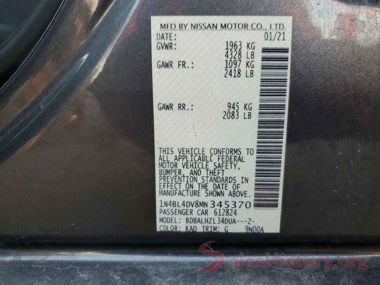 1N4BL4DV8MN345370 2021 NISSAN ALTIMA