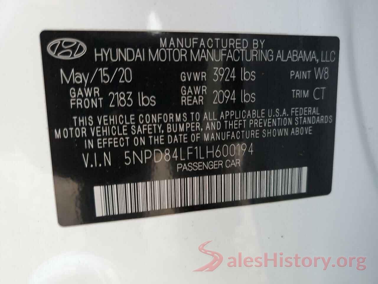 5NPD84LF1LH600194 2020 HYUNDAI ELANTRA