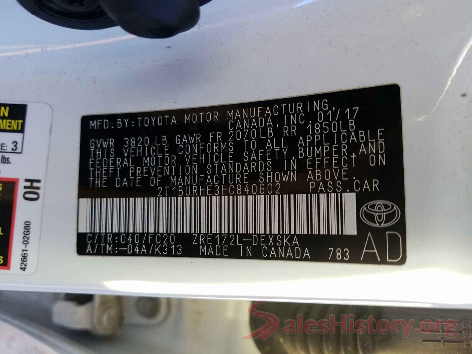 2T1BURHE3HC840602 2017 TOYOTA COROLLA